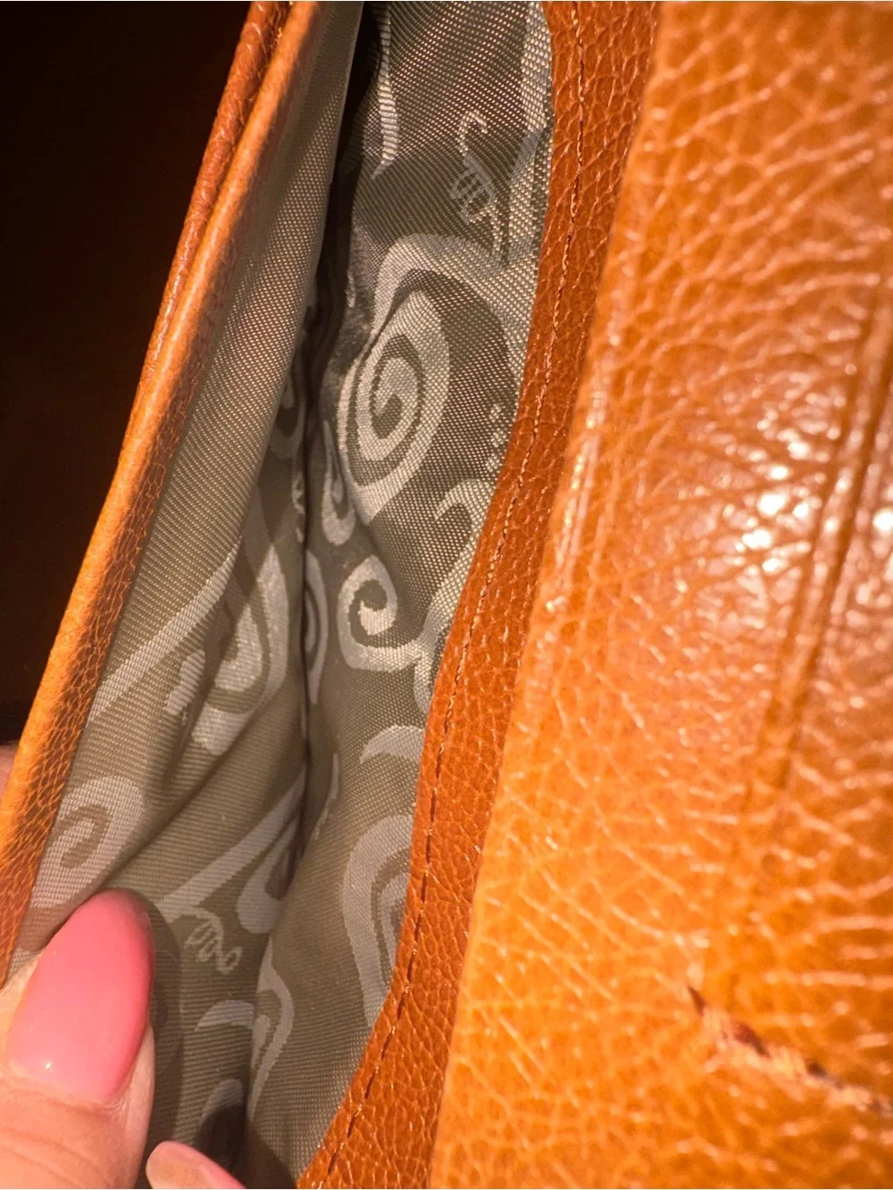 Brighton Pebbled Tan Leather Phone Wallet with Decorative Silver Buckle